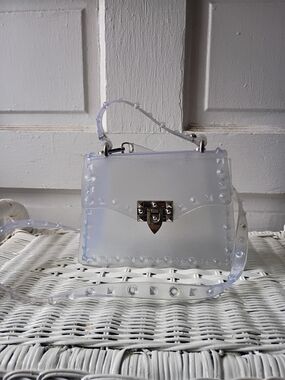 Clear Studded Top-Handle Crossbody Bag - White/Clear